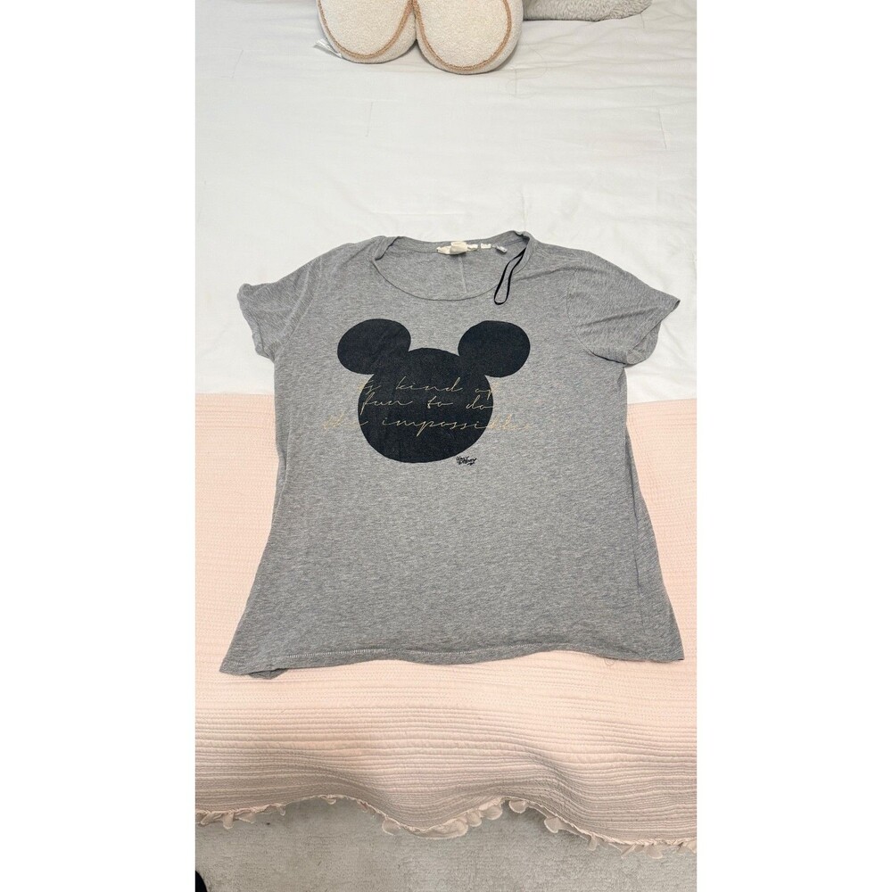 H&M x Disney Mickey Mouse Graphic Tee | Women's L | Gray | "Do the Impossible" Q